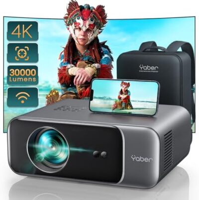 [Auto Focus/4K Support] Projector With Wifi 6 And Bluetooth 5.2, Yaber Pro V9 600 Ansi Native 1080P Outdoor Movie Projector, Auto 6D Keystone & 50% Zoom, Home Theater Projector For Phone/Tv Stick/Pc