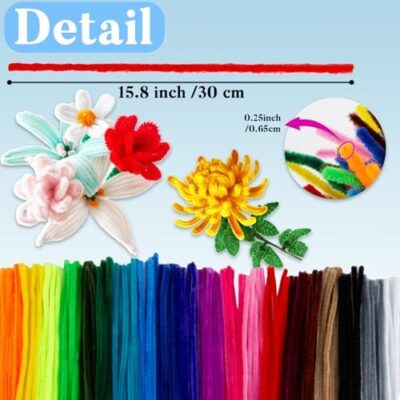 Rainflow Pipe Cleaners Craft Supplies - Chenille Stems Fuzzy Craft Wire For Handicrafts Twisting Stick Diy For Craft Bouquets Animals Halloween Christmas Easter Birthday 200 Pcs 10 Colors - Image 2