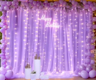 10Ft X 10Ft Lavender Tulle Photo Backdrop Curtain With Lights String For Parties Wedding Bridal Shower Sheer Lavender Curtain Backdrop For Birthday Baby Shower Photo Booth Photography - Image 3