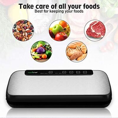 Nutrichef Vacuum Sealer | Automatic Vacuum Air Sealing System For Food Preservation W/ Starter Kit | Compact Design | Lab Tested | Dry & Moist Food Modes | Led Indicator Lights, Stainless Steel, Black - Image 2