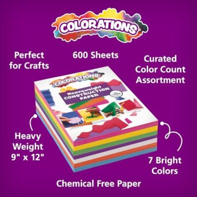 Colorations Construction Paper For Kids - 7 Bright Colors - 600 Bulk Sheets Of 9"X12" - Assorted Pack Of Heavy-Duty Craft Paper, Bulk School Supplies - Image 2