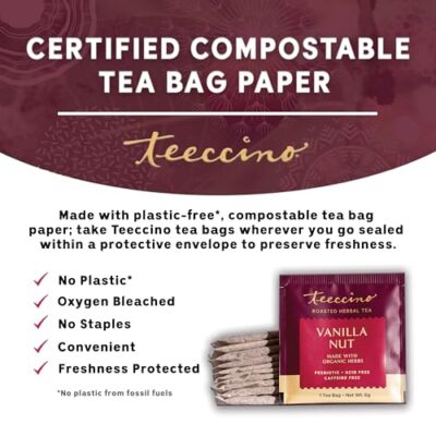 Teeccino Vanilla Nut Herbal Tea - Rich & Roasted Herbal Tea That’S Caffeine Free & Prebiotic For Natural Energy, 25 Tea Bags - Image 3