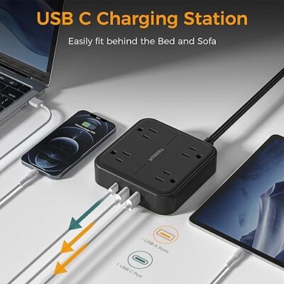 Flat Plug Surge Protector Power Strip, Tessan 5 Ft Ultra Thin Extension Cord With 3 Usb Wall Charger(1 Usb C Port), 4 Outlets Slim Desk Charging Station For Travel, Office, Dorm Room Essentials - Image 3