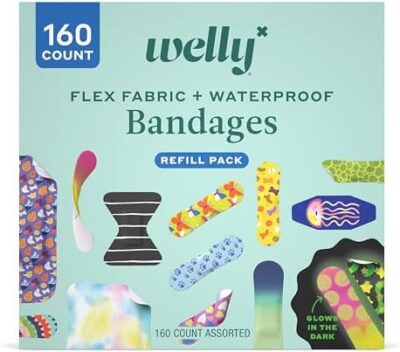 Welly Bandage Family Pack | Adhesive Flexible Fabric & Waterproof Bandages | Assorted Shapes And Patterns For Minor Cuts, Scrapes, And Wounds - 80 Count