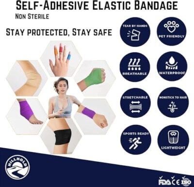 2 Inch - 12 Rolls Self Adhesive Bandage Wrap Vet Wrap For Dogs - Athletic Cohesive Bandage Wrap For Sports Injury, Strain, Knee&Wrist, Ankle Sprains. First Aid Non-Woven Bandages - Image 2