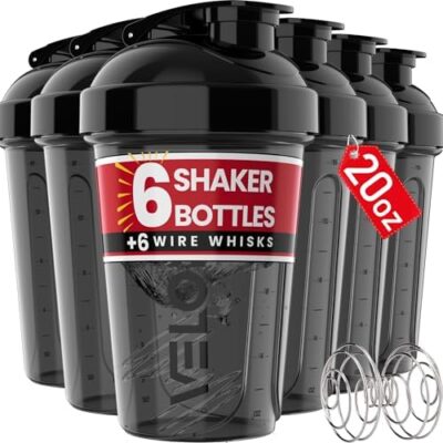 -6 Pack- Shaker Cups For Protein Shakes 20 Oz - 6X Wire Whisk | Leak Proof Protein Shaker Bottle For Protein Shakes, Shaker Bottle Pack For Pre & Post Workout, Shaker Cup, Shaker Bottle Cups