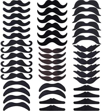 Hestya 48 Pieces Fake Mustaches Carnival Self Adhesive Novelty Fake Beard Mardi Gras French Pirate Detective Moustache Stickers Halloween Mexican Fiesta Party Supplies Masquerade Party Accessories