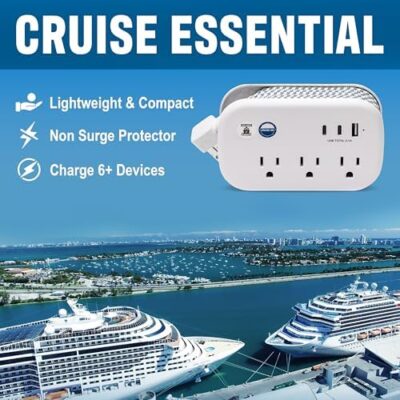 Cruise Approved Power Strip - Non Surge Protector For Cruise Ship With 2 Usb Outlets - Cruise Ship Essentials 2024 For Carnival, Princess, Norwegian, Holland America, Msc & Major Cruise Lines (White) - Image 2