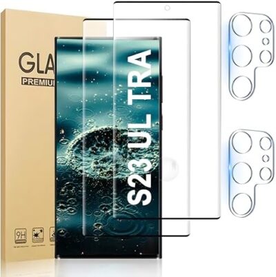 [2+2 Pack] Galaxy S23 Ultra 5G Screen Protector, 2 Pack Tempered Glass Screen Protector +2 Pack Tempered Glass Camera Lens Protector,3D Curved,9H Tempered Glass,Touch Sensitive,Fingerprint Support.