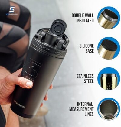 Ice Shaker Insulated Stainless Steel Shaker Bottle | 26Oz, Black | Cold For 30+ Hours | Insulated Cup With Twist-On Agitator | Odor-Free Bottle For Protein Shakes, Water, Smoothies, Cocktails - Image 2