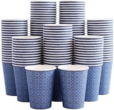 300 Pack 8 Oz Disposable Paper Cups, Hot/Cold Beverage Paper Drinking Cups, Paper Coffee Cups 8 Oz, Navy Floral Paper Hot Coffee Cups For Party, Picnic, Travel, And Events.