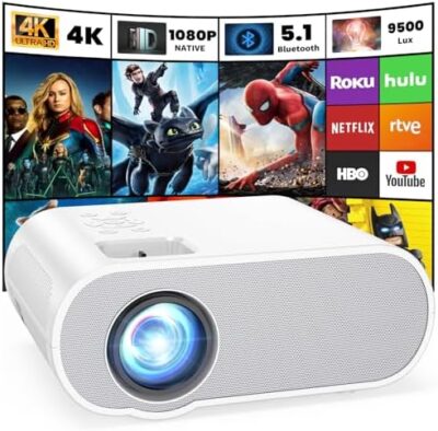 Projector, Native 1080P Full Hd Bluetooth Projector With Speaker, Outdoor Portable Movie Mini Projector Compatible With Laptop, Smartphone, Tv Stick, Xbox, Ps5