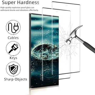 [2+2 Pack] Galaxy S23 Ultra 5G Screen Protector, 2 Pack Tempered Glass Screen Protector +2 Pack Tempered Glass Camera Lens Protector,3D Curved,9H Tempered Glass,Touch Sensitive,Fingerprint Support. - Image 2