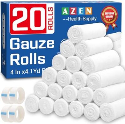 Azen 30 Pack Gauze Rolls Bandages, 4 In X 4.1 Yards, Premium Medical Supplies & First Aid Supplies, Bandage Wrap Vet Wrap, Mummy Wraps