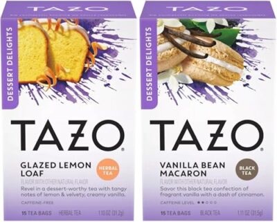 Tazo Dessert Inspired Flavored Tea 2 Flavor Variety Bundle, (1) Each: Glazed Lemon Loaf And Vanilla Bean Macaron (15 Count)