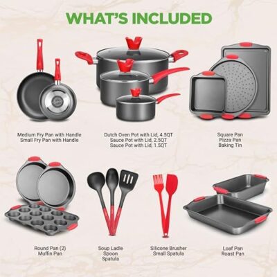 Nutrichef 3-Piece Nonstick Kitchen Oven Baking Pans - Premium & Stylish Non-Stick Steel, Commercial Grade Restaurant Quality Metal Bakeware With Red Silicone Handles - Easy To Clean, Ncsbs3S - Image 2