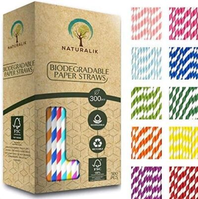 300-Pack Multi-Color Extra Durable Paper Straws Biodegradable- Premium Paper Straws Bulk- Drinking Straws For Juices, Restaurants And Party Decorations, 7.7" (Multicolor, 300)